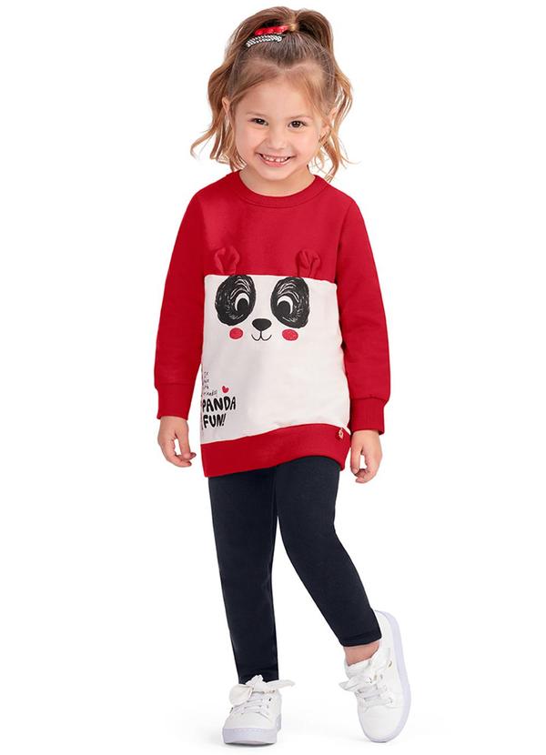 Alenice - Conjunto Panda Divertido Menina Vermelho