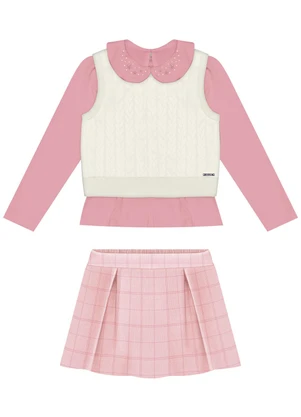 Alakazoo - Conjunto para com Colete e Shorts Saia Rosa - ALAKAZOO