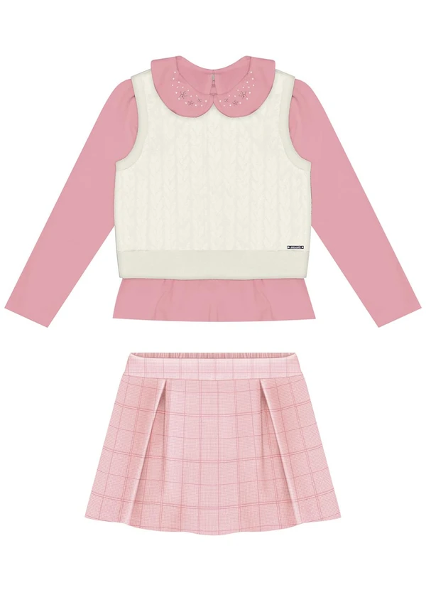 Alakazoo - Conjunto para com Colete e Shorts Saia Rosa