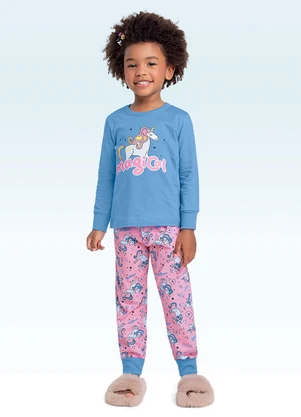 Fakini Kids - Conjunto Pijama Blusa Manga Longa e Calça Azul - FAKINI KIDS