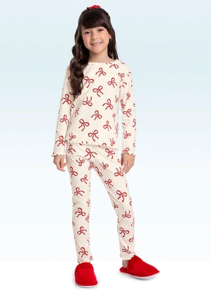 Fakini Kids - Conjunto Pijama Blusa Manga Longa e Calça Bege - FAKINI KIDS