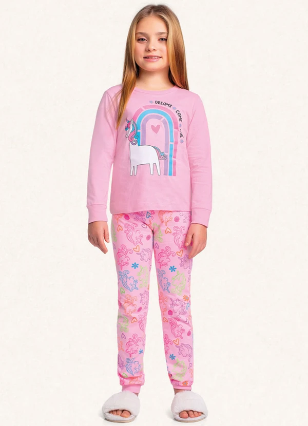 Fakini Kids - Conjunto Pijama Blusa Manga Longa e Calça Rosa