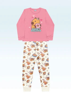 Fakini Kids - Conjunto Pijama Blusa Manga Longa e Calça Rosa - FAKINI KIDS