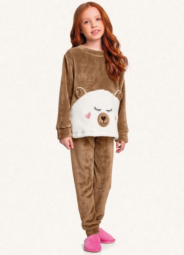 Fakini Kids - Conjunto Pijama Blusão e Calça Marrom