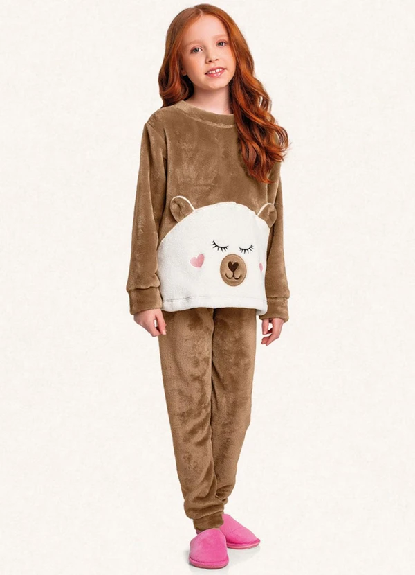 Fakini Kids - Conjunto Pijama Blusão e Calça Marrom