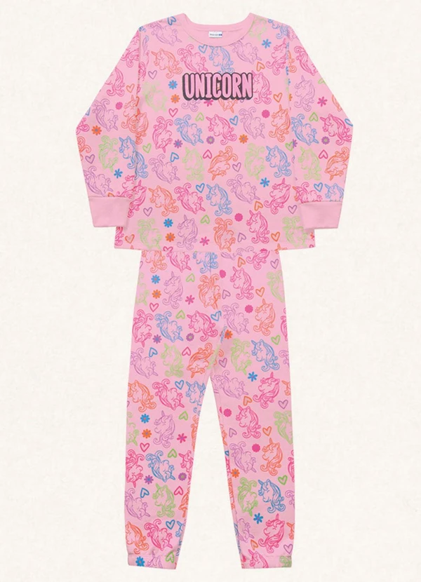 Fakini Kids - Conjunto Pijama Blusão Manga Longa e Calça Rosa