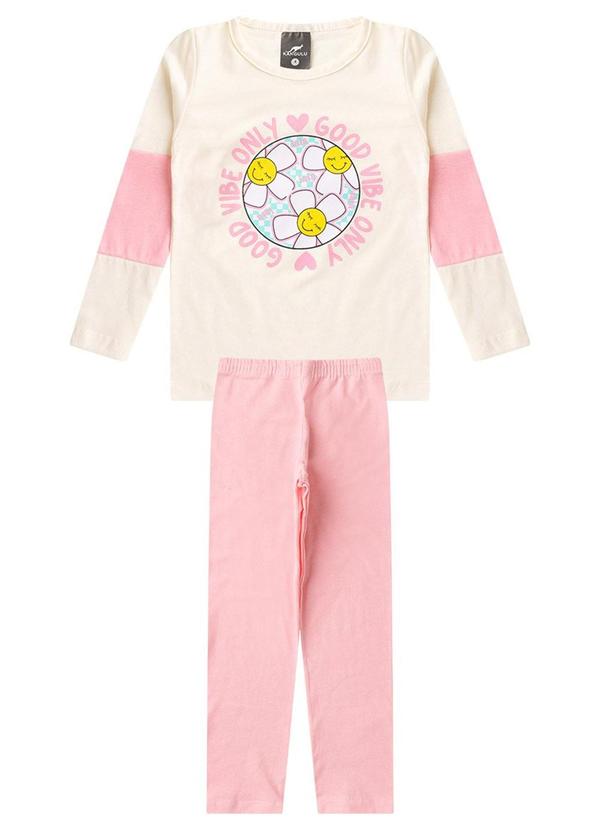 Rosa Azul - Conjunto Pijama Meia Estação Good Vibe Iaia Bege