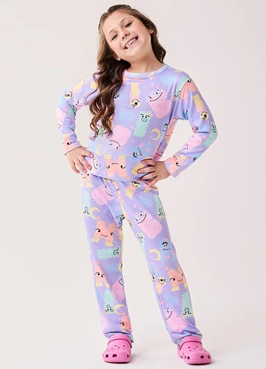 Bimbi - Conjunto Pijama Menina de Suede Estampado Azul - BIMBI