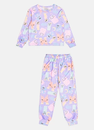 Bimbi - Conjunto Pijama Menina de Suede Estampado Azul - BIMBI