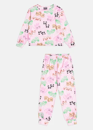 Bimbi - Conjunto Pijama Rosa de Suede Estampado Azul - BIMBI