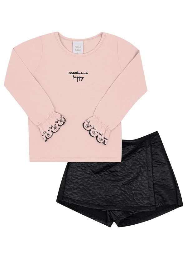 Pulla Bulla - Conjunto Primeiros Passos Menina Meia Malha Rosa