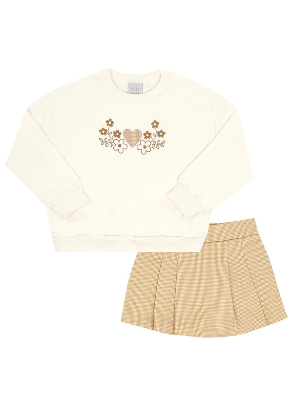 Pulla Bulla - Conjunto Primeiros Passos Menina Moletom  Bege 