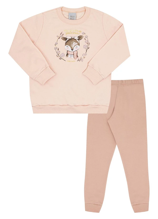 Pulla Bulla - Conjunto Primeiros Passos Menina Moletom Rosa