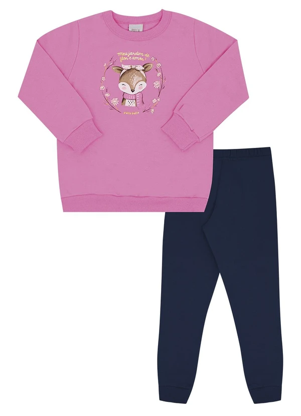 Pulla Bulla - Conjunto Primeiros Passos Menina Moletom Rosa