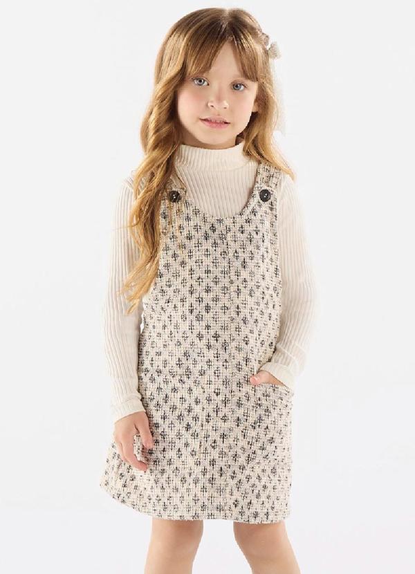 Up Baby - Conjunto Salopete e Blusa Bege