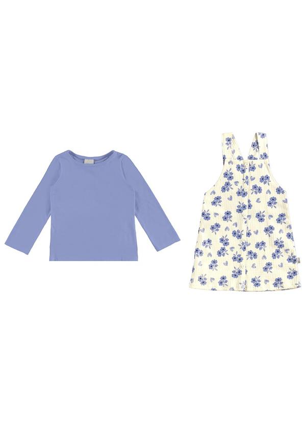 Malwee Kids - Conjunto Salopete Floral Menina Azul