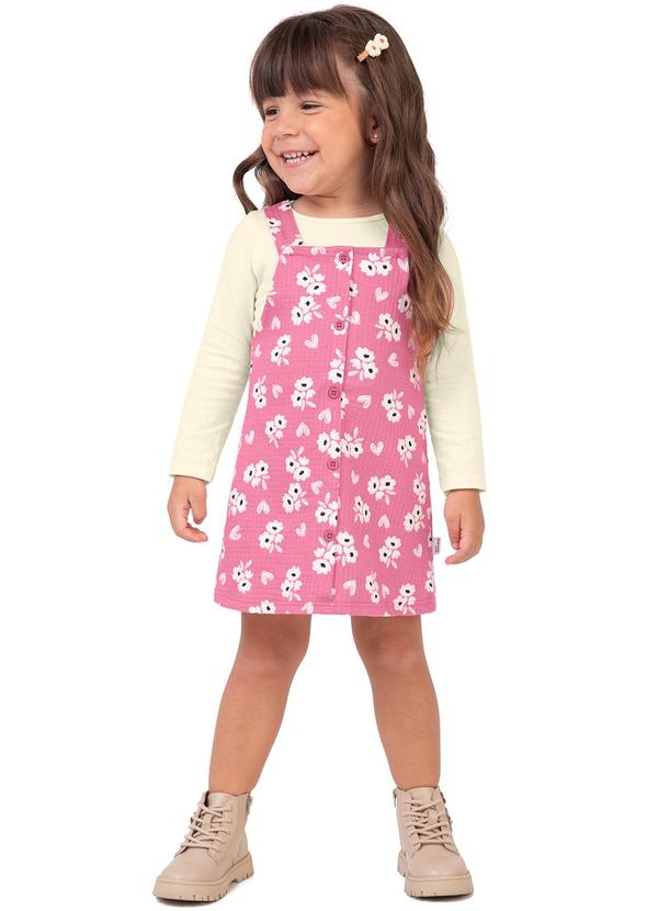 Malwee Kids - Conjunto Salopete Floral Menina Bege