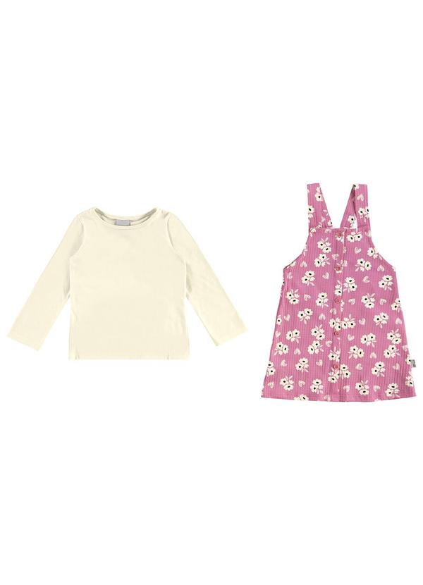 Malwee Kids - Conjunto Salopete Floral Menina Bege 2