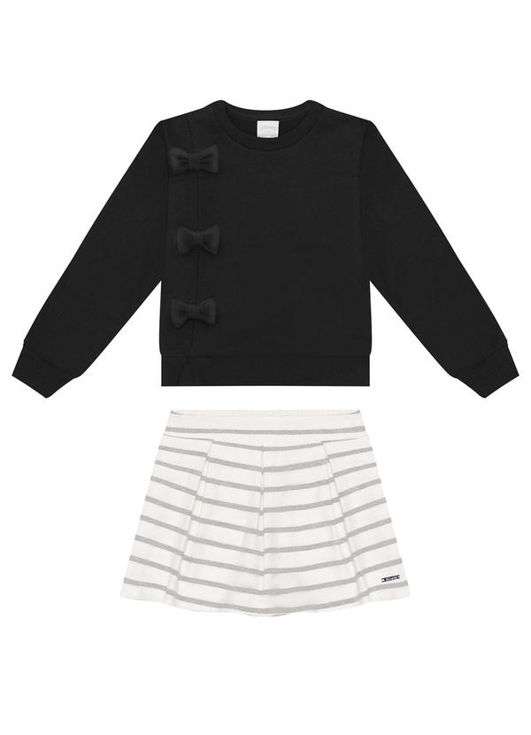 Alakazoo - Conjunto Shorts Saia Listrado e Blusão Preto