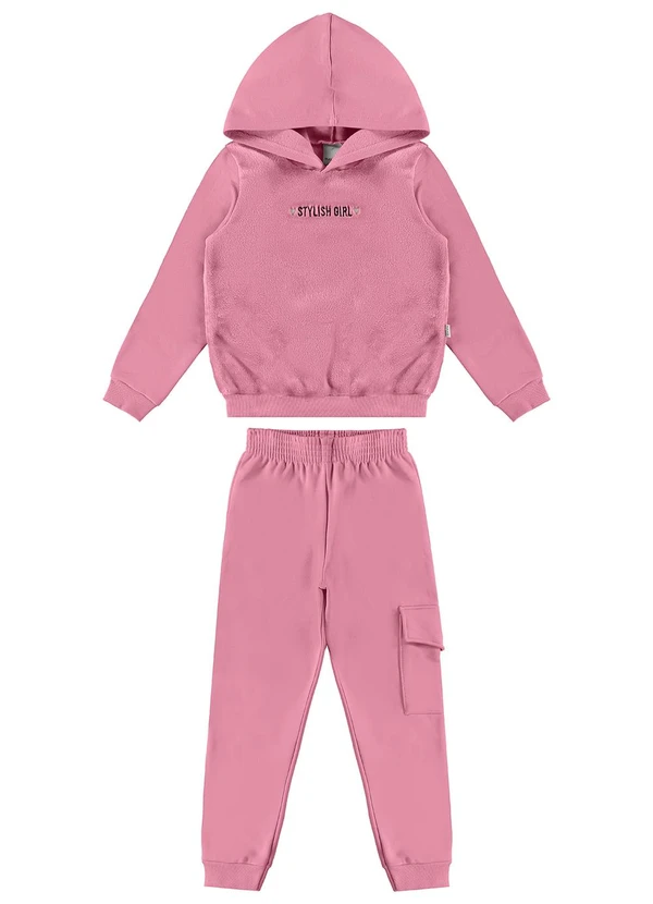 Malwee Kids Conjunto Stylish Girl em Pelúcia Jogger Rosa