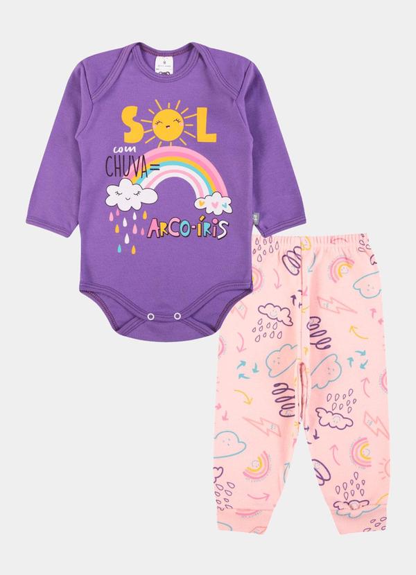 Stolf Baby Kids - Conjunto Suedine Longo Estampado Arco Iris Roxo