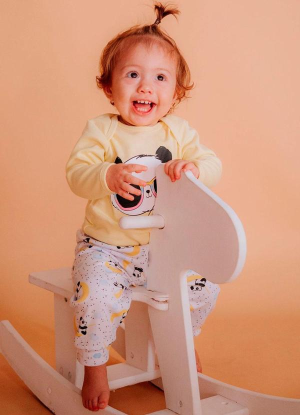 Stolf Baby Kids - Conjunto Suedine Longo Estampado Panda Amarelo