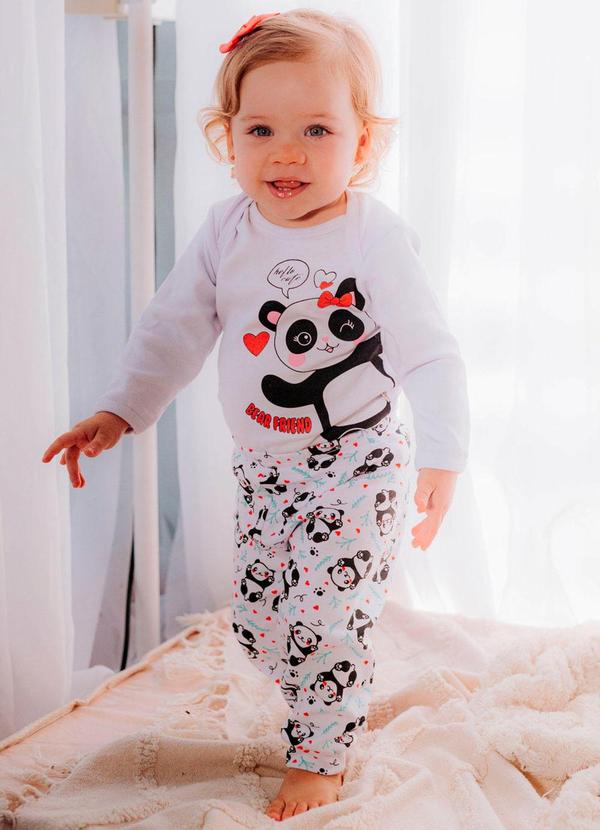 Stolf Baby Kids - Conjunto Suedine Longo Estampado Panda Branco
