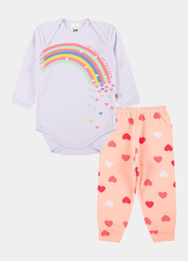 Stolf Baby Kids - Conjunto Suedine Longo Estampado Rainbow Branco