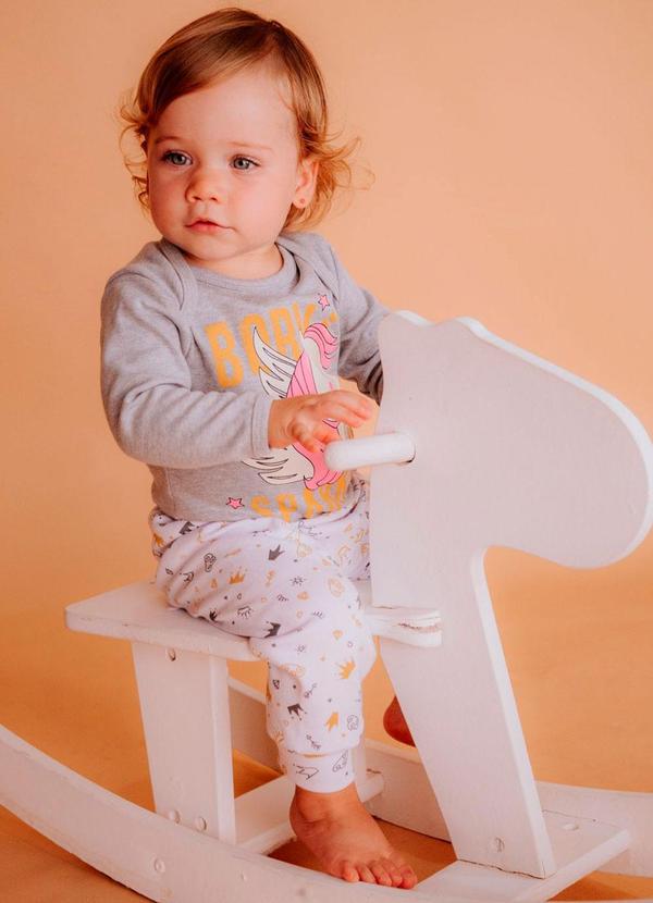 Stolf Baby Kids - Conjunto Suedine Longo Estampado Unicornio Cinza