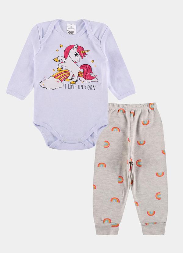 Stolf Baby Kids - Conjunto Suedine Longo Love Unicorn Branco