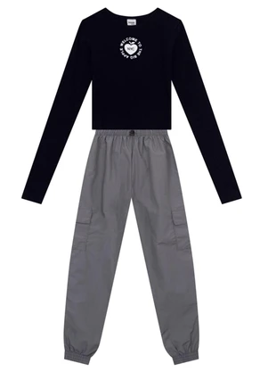 Brandili - Conjunto Teen Menina em Microfibra Preto - BRANDILI