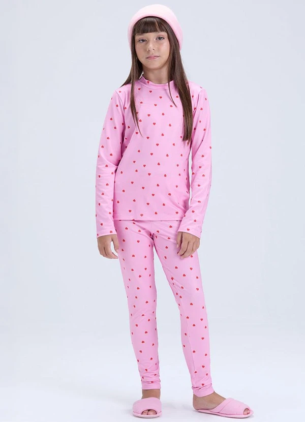 Vida Costeira - Conjunto Térmico Feminino Coraçãozinhos Rosa