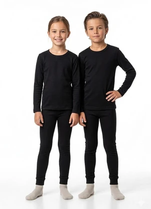 Rosa Azul - Conjunto Térmico Peluciado Blusa + Calça Preto - ROSA AZUL