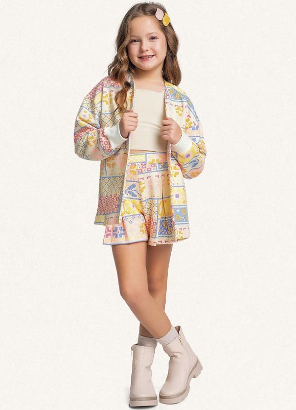 Fakini Kids - Conjunto Top/Short/Casaco Aberto Estampado 1