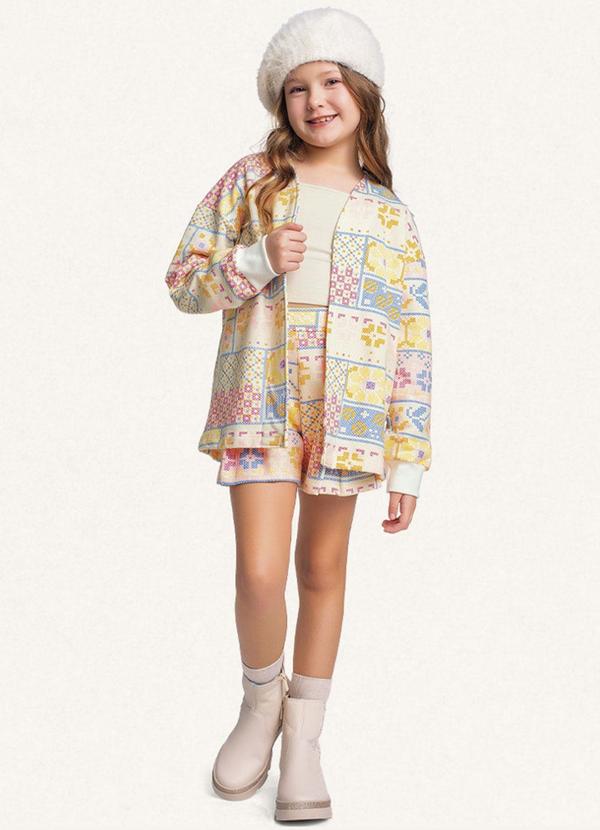 Fakini Kids - Conjunto Top/Short/Casaco Aberto Estampado 3