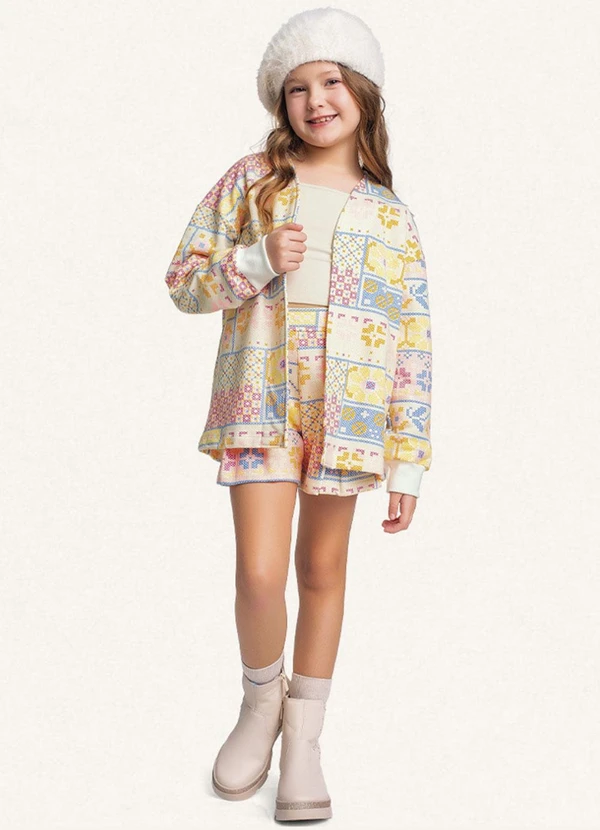 Fakini Kids - Conjunto Top/Short/Casaco Aberto Estampado 3