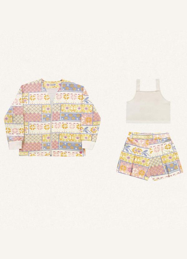 Fakini Kids - Conjunto Top/Short/Casaco Aberto Estampado 4