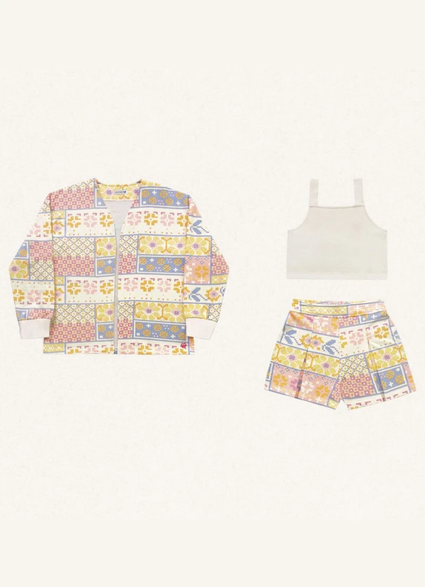 Fakini Kids - Conjunto Top/Short/Casaco Aberto Estampado 4