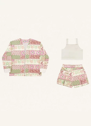 Fakini Kids - Conjunto Top/Short/Casaco Aberto Estampado - FAKINI KIDS
