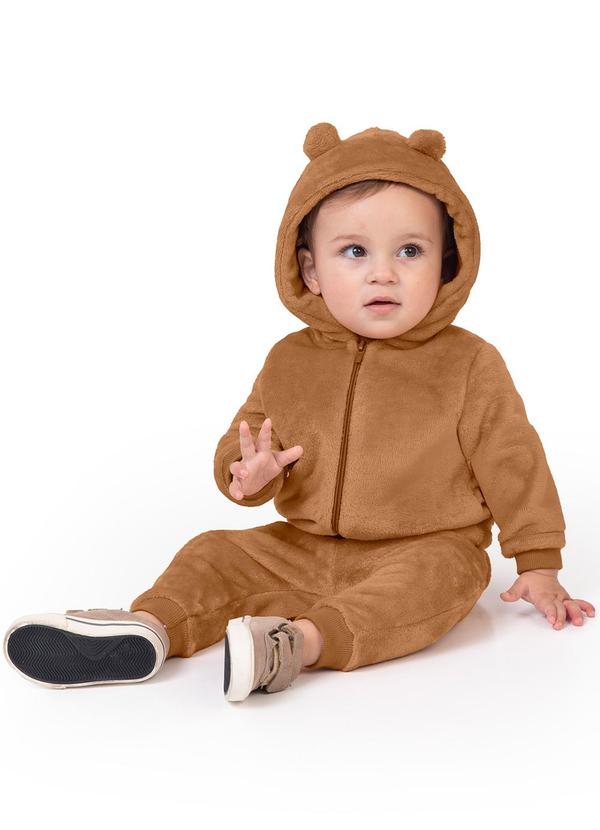 Carinhoso - Conjunto Unissex em Pelúcia com Aplique Marrom