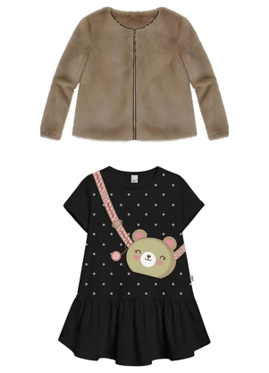 Malwee Kids - Conjunto Ursinho em Pelúcia Preto - MALWEE KIDS