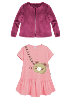 Malwee Kids - Conjunto Ursinho em Pelúcia Rosa Claro - MALWEE KIDS