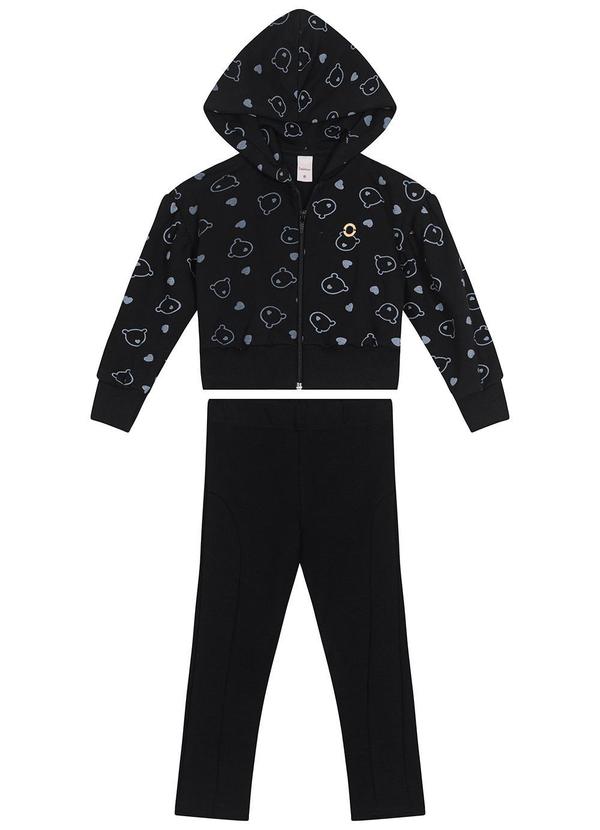 Carinhoso - Conjunto Ursinhos Cropped Menina Preto