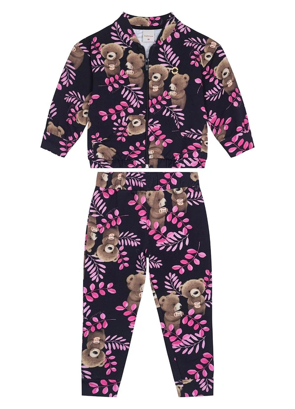 Carinhoso - Conjunto Ursinhos Jogger Menina Preto