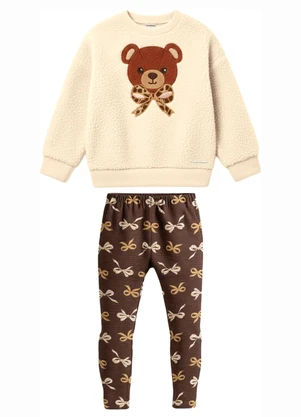 Carinhoso - Conjunto Urso & Laços com Lurex Off White - CARINHOSO