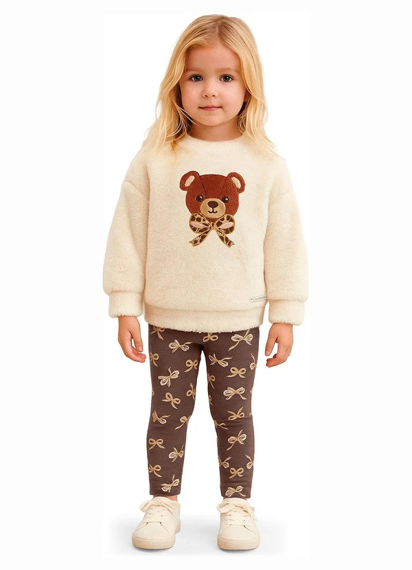 Carinhoso - Conjunto Urso & Laços com Lurex Off White