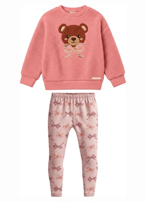 Carinhoso - Conjunto Urso & Laços com Lurex Rosa - CARINHOSO