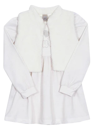 Outlet - Conjunto Vestido Favinho / Colete Pelo Branco - OUTLET