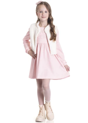 Outlet - Conjunto Vestido Favinho / Colete Pelo Rosa - OUTLET