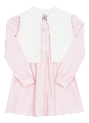 Outlet - Conjunto Vestido Favinho / Colete Pelo Rosa - OUTLET